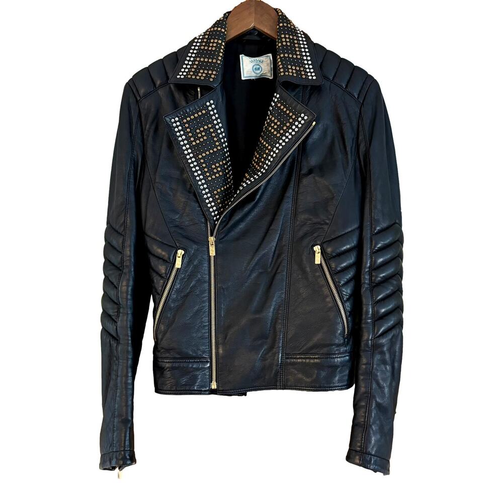 Versace H&M Black Studded Biker Moto Jacket Womens Medium